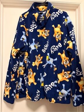 Bluey Navy Fleece Pullover - Navy with Yellow & Light Blue Characters